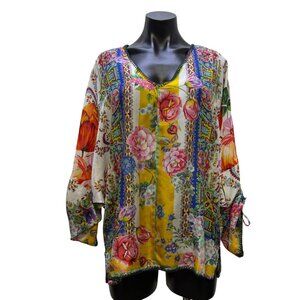 Johnny Was Floral Boho Tunic Top Multicolor Lightweight & Airy S